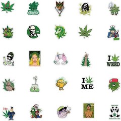 100pcs Weed Green Stickers, Vinyl Waterproof Stickers for Laptop