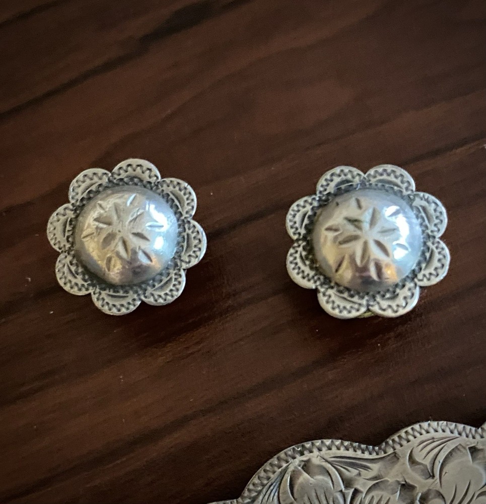 2 Vintage Sterling Silver Bit End Conchos Bridle Headstall Hatband