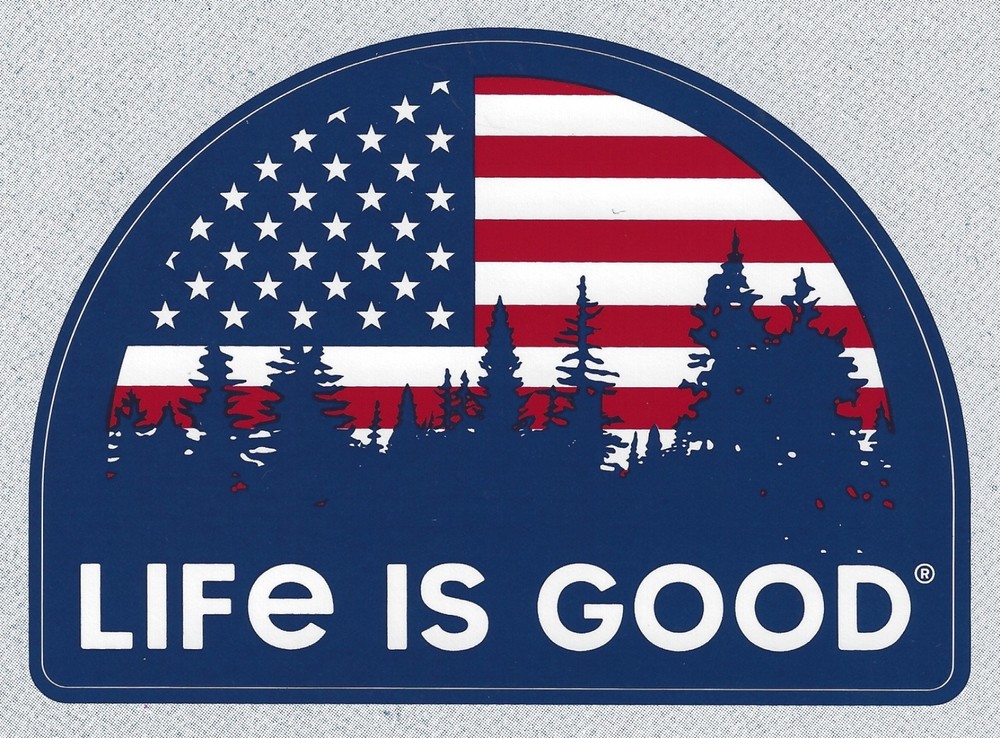BRAND NEW LIFE IS GOOD 4 1/2″ x 3 1/4″ STICKER DECAL…AMERICAN FLAG LANDSCAPE!