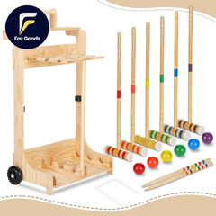 6 Player Croquet Set for Adults & Family with Rolling Wooden Stand 28″ Rubber