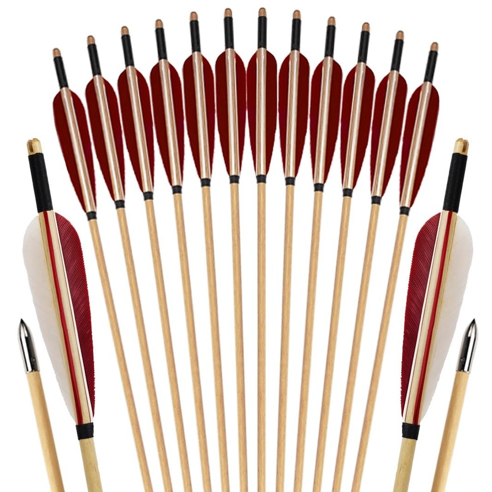 Luoyer 12 Pcs Wooden Archery Arrows Feathers Targeting Longbow Recurve Bow 31″