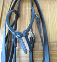 WEAVER BLACK LEATHER FUTURITY KNOT WESTERN BRIDLE W/SPLIT REINS, DLB JOINT BIT
