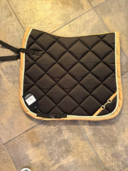 EquiRoyal P2 Dressage Saddle Pad Black with Beige Trim Polyester