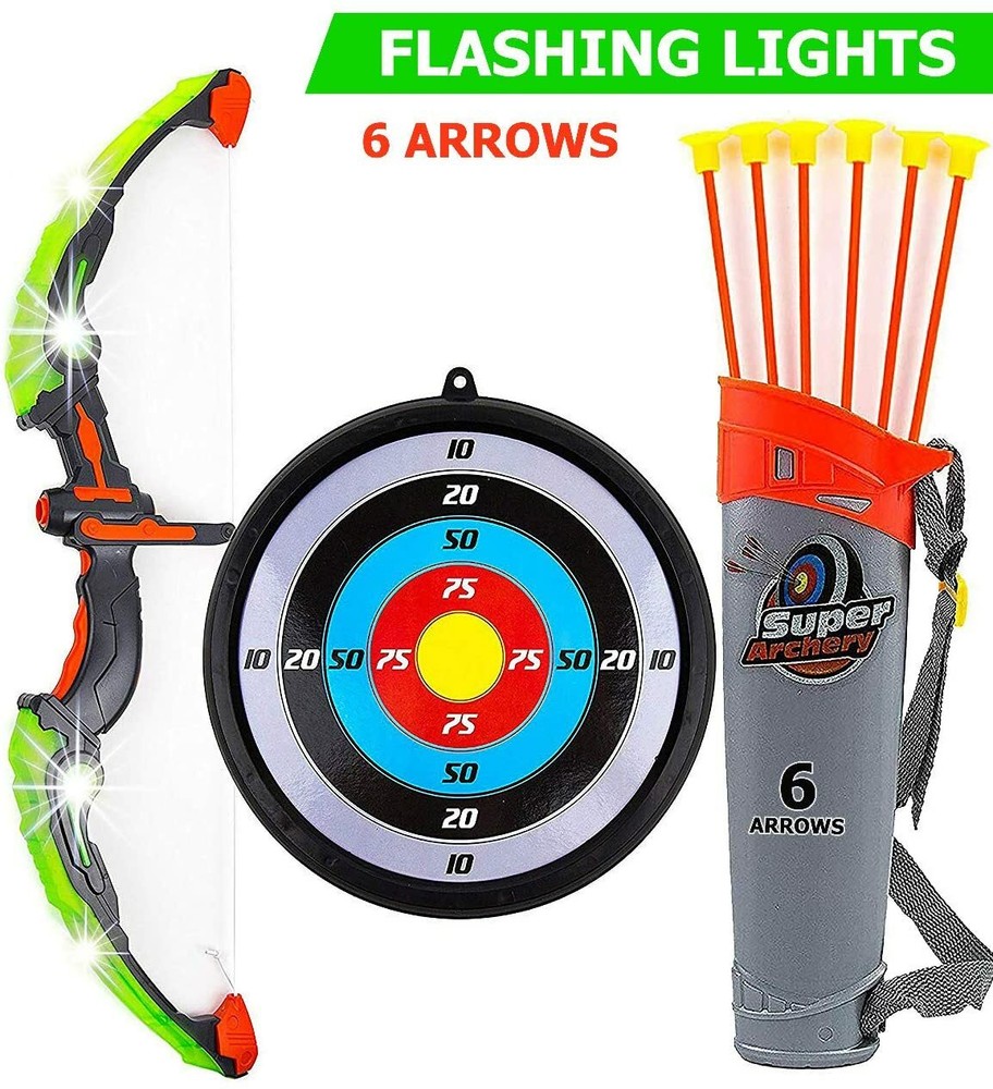 Bow and Arrow for Kids with LED – Archery Bow with 6 Suction Cups Arrows, Target