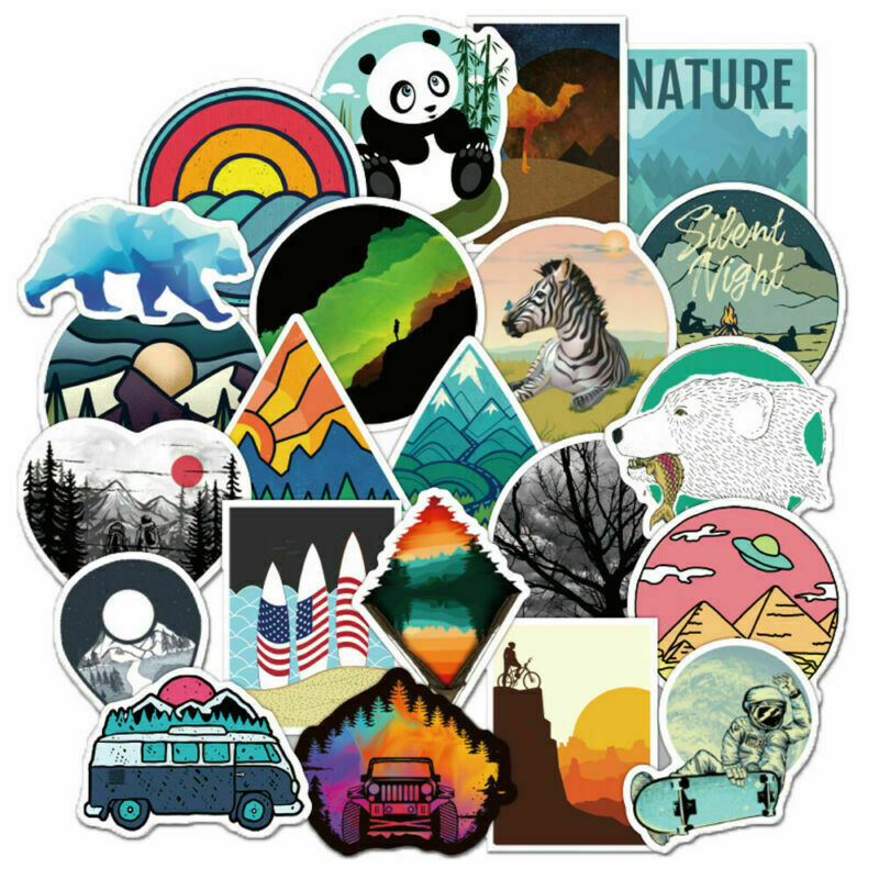 50Pcs Camping Landscape Stickers Pack Vinyl Laptop Skateboard Luggage Decals Lot