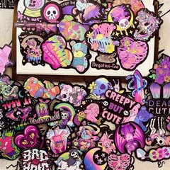 30Pcs Random Cute Creepy Gothic Pastel Skull Skeleton Waterproof Stickers
