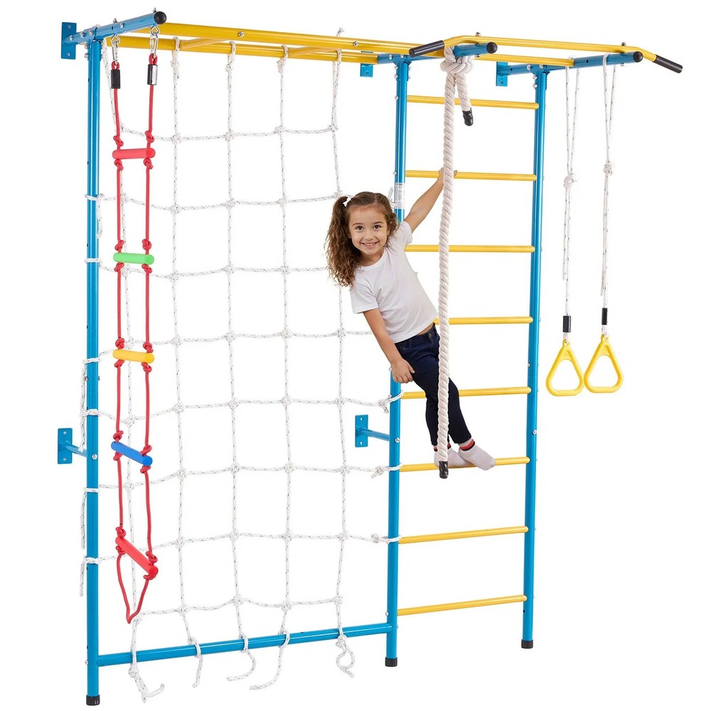 Indoor Jungle Gym for Toddlers, 7-in-1 Climbing Playset with Carbon Steel Swedis