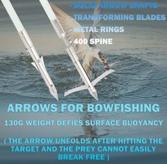 3x Bowfishing Arrows Set – Solid Fiberglass Shaft 8.8mm with Transforming…