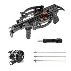 BALLISTA BAT Reverse Crossbow Pistol w/Bowfishing Arrows, Reel BL33, Reel Mount