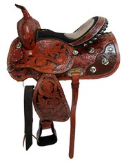 GAITED WESTERN SADDLE 17 16 15 PLEASURE SHOW HORSE TRAIL TOOLED LEATHER TACK SET