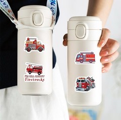 30Pcs Cute Cartoon Fire Fighting Engine Vehicle Fireman Waterproof Stickers