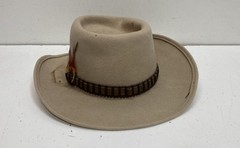 Vintage 80s Eddy Bros Men’s Beige B-Bar-B Ranch Wool Cowboy Hat Sz 7 3/8