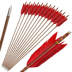 33» Archery Bamboo Arrow 4 Feather Longbow Traditional Recurve Bow Tips Hunting