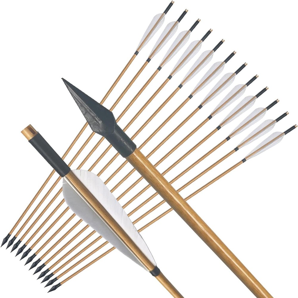 12pcs 33″ Wooden Arrows Turkey Feather Sharp Iron Tips for Recurve Bow Longbow