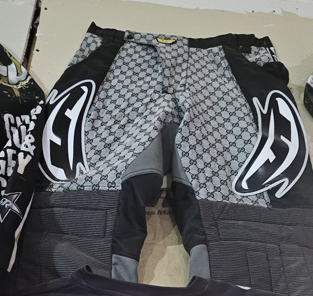 Original VINTAGE JT RACING CUSTOM GUCCI PANTS AND MASK COMBINATION.