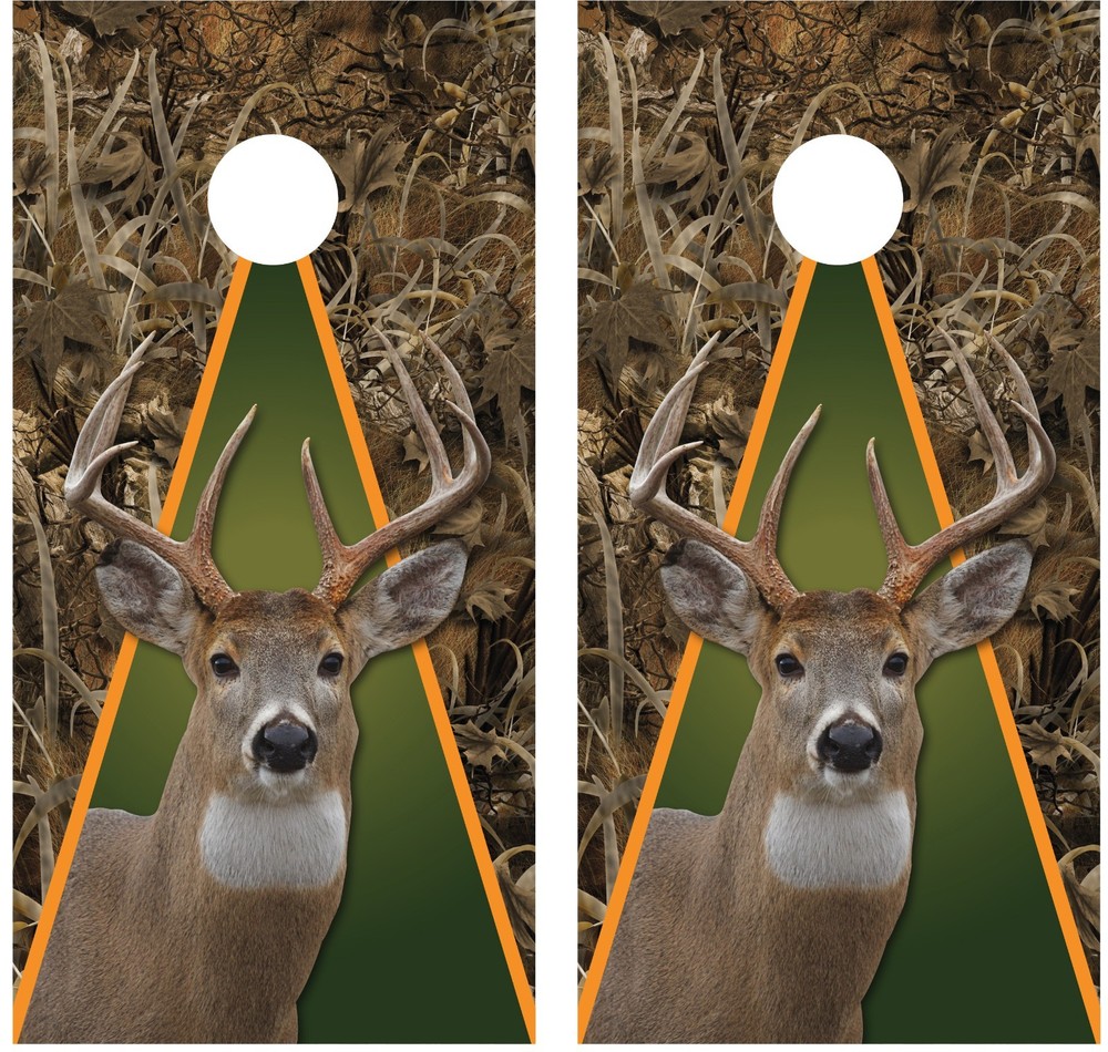 Whitetail Buck Deer Grassland Camouflage (green) Cornhole Board Decal Wrap Wraps