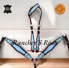 Western Leather Tack Set For Horse | Sky Blue Shiney Gator Tack set
