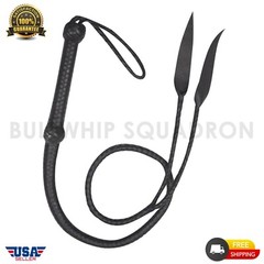 Genuine Leather Bullwhips 04 Feet Long 12 Plait 2 Tail weaving Bull Whip Black