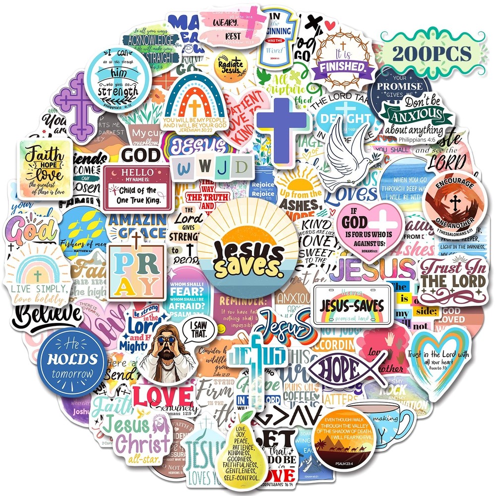 200 Pcs Inspirational Jesus Bible Verse Stickers for Water Bottles Scrapbook