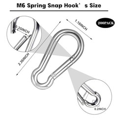 200PCS 2.36″ Spring Snap Hook Carabiner Clips, 260LBS Capacity for Camping, Leas