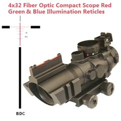 4X32 Tactical Rifle Scope Tri-Illuminated Reticle ACOG Scope W/Fiber Optic Sight