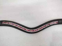 Designer Gorgeous 3 Row Pink Crystal Horse Leather Browband For Bridle.
