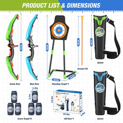 2 Pack Bow and Arrow for Kids, LED Light up Archery Set with 24 Suction Cup Arro