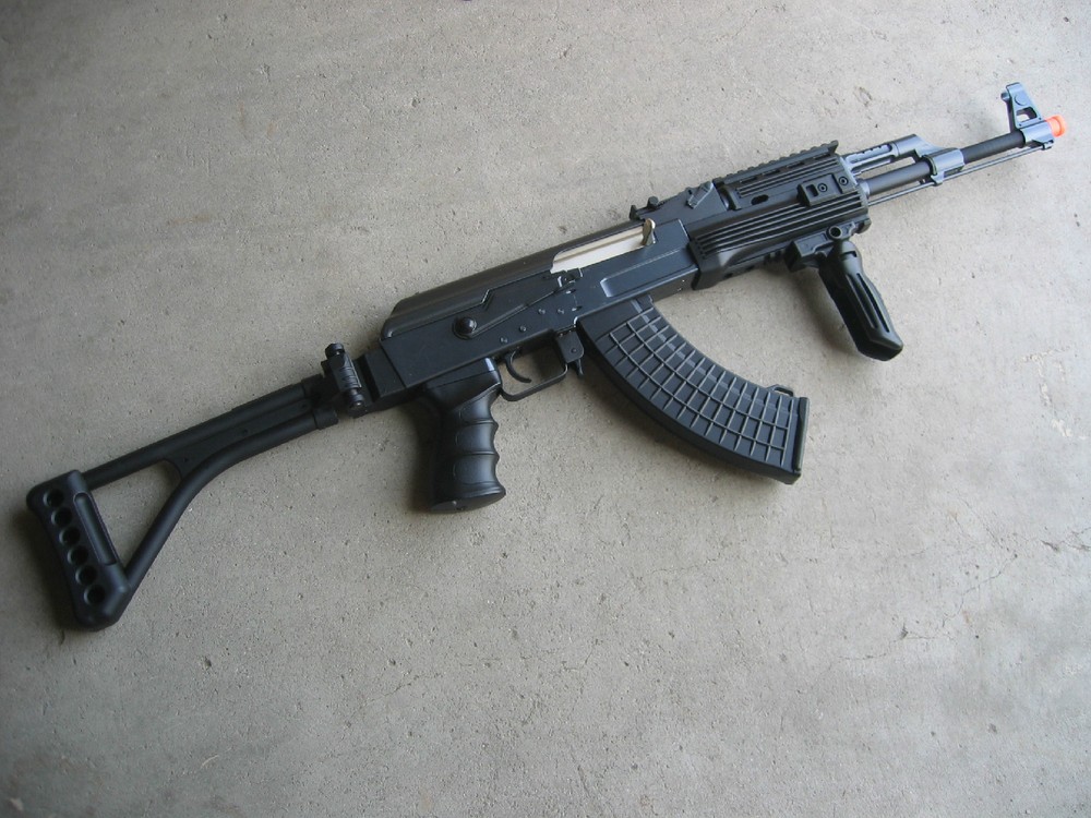 DE Metal AK-47S Airsoft AEG Rifle 320 FPS @ 0.2G w/ RIS Folding Stock Black