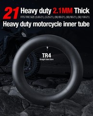 Heavy Duty 3.0/3.25-21 Butyl Rubber Inner Tube, TR4 Valve Stem, 2.1mm Thick