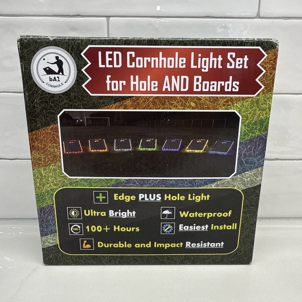 LED Cornhole Light Set for Board Edge & Hole Ring (White) Waterproof UltraBright