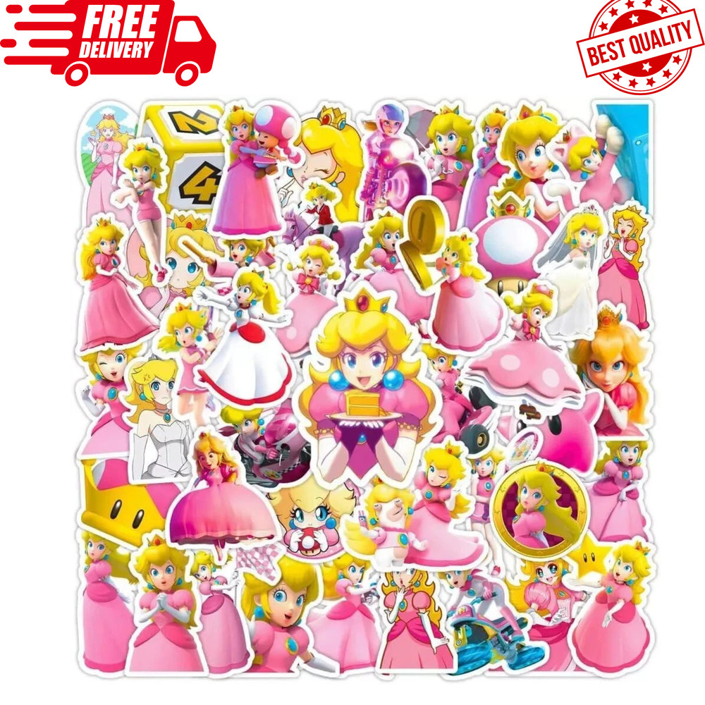 50 Pcs Princess Peach Stickers, Waterproof Stickers For Water Bottles Laptop For