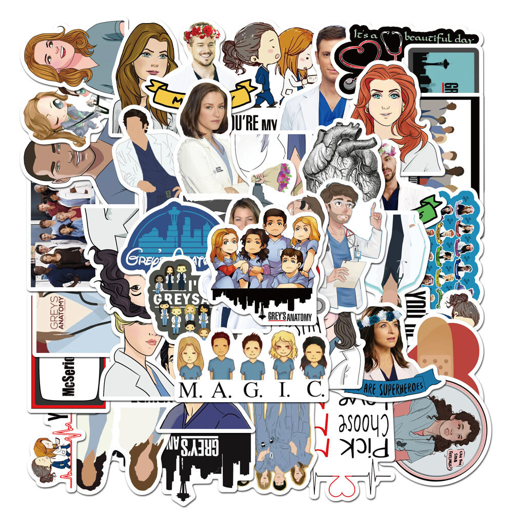 50pcs Waterproof Vinyl Grey’s Anatomy Sticker Pack For Laptop,Water Bottle