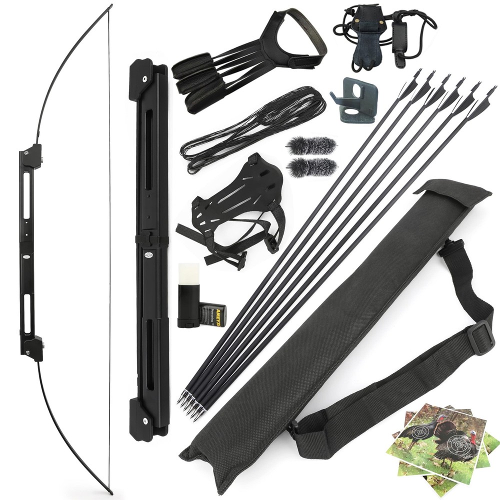wolfman Archery 58″ Folding Bow Survival Bow and Arrow Set Longbow Takedown R…