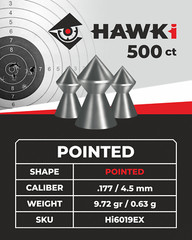 Hawki Airgun Pellets .177 / 4.5mm Caliber 9.72gr /0.63 g 500 ct Hi6019EX pointed