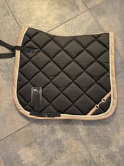 EquiRoyal P2 Dressage Saddle Pad Black with Beige Trim Polyester