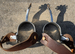 Western COWBOY COWGIRL Long Neck VINTAGE Rowel Spurs SIZE: Adult LEATHER STRAPS