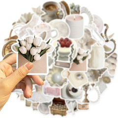 Cute White Aesthetic Waterproof Stickers Pack, 50 Pcs for Kids Teens Adults