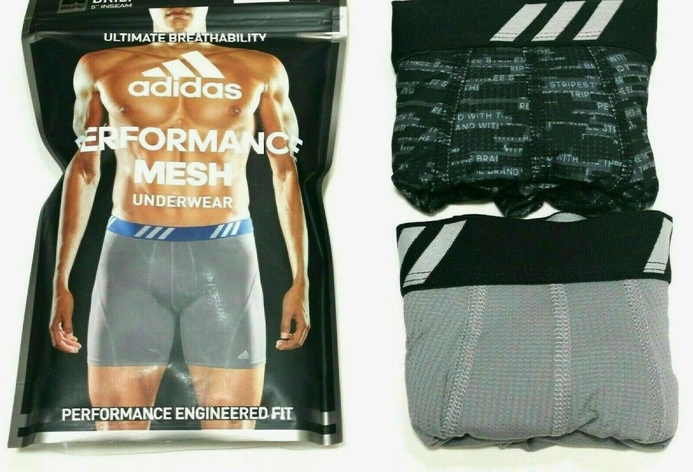 Adidas Men’s Boxer Briefs 2 Pack L 36-38 Black Grey Stretch Performance MSRP$26