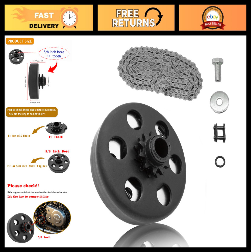 Centrifugal Clutch 5/8″ Bore 11 Tooth #35 Chain Kit for Mini Bike Go Kart
