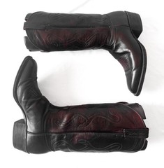 J. Chrisholm Black Cherry Red Leather Cowboy Boots, Men’s Sz. 8.5D