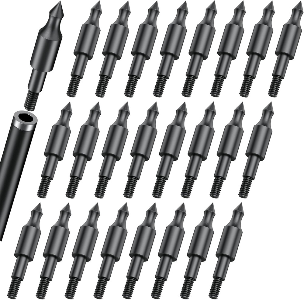 24pcs 5/16″ 125 Grain Steel Archery Field Tips Screw-In Points Compound Bows