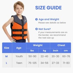 Gogokids Youth Swim Vest for Kids Teens Boys Girls 50-90 lbs & 75-125 lbs, Soft