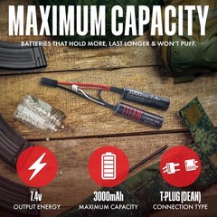 High-Capacity 7.4V Lithium-Ion Airsoft Battery | 3000mAh Nunchuck Tamiya Plug