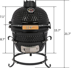 Outvita Ceramic Grill, 13″ round Kamado Charcoal Grill, Portable Barbecue Grill