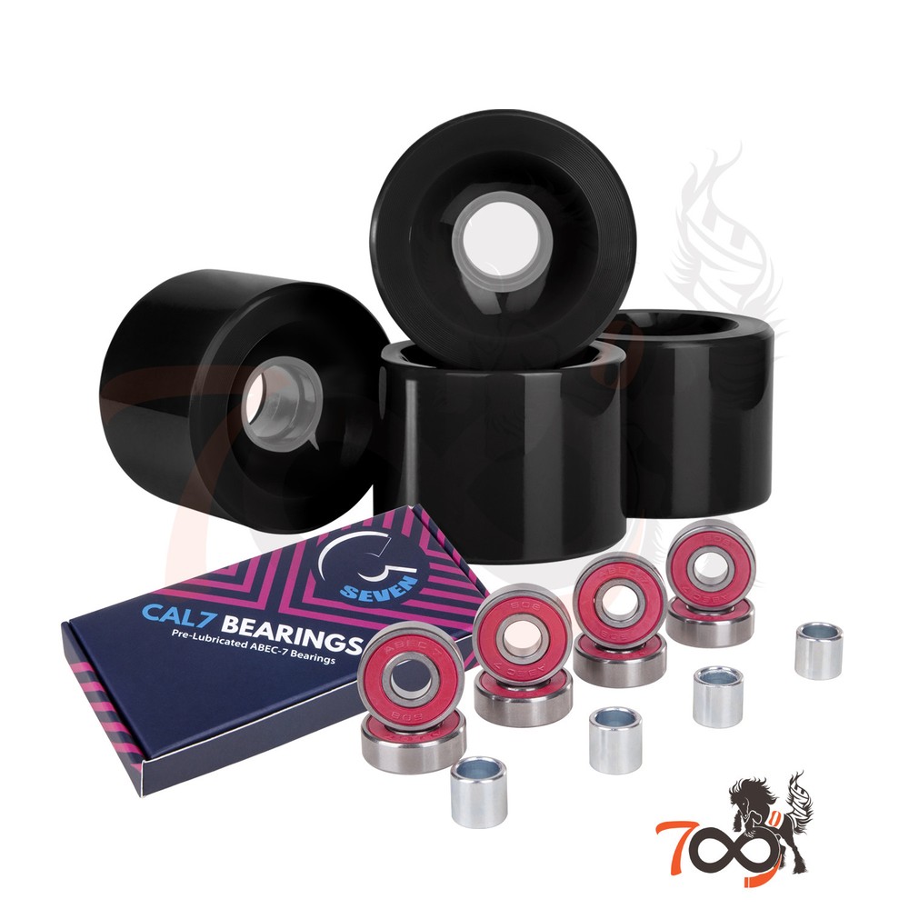 Cal 7 60mm 83A Cruiser Skateboard Black Wheels BLACK (4 Pcs) + ABEC-7 Bearings