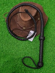 Cow Hide Leather BULL WHIP Black Indiana Jones Whip 04 to 08 Feet Long 12 Plaits