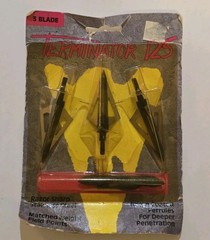 Vintage TERMINATOR 125 Broadhead 3 Blade The Game Tracker Qty 3 w/field points