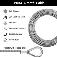 3/8 Stainless Steel Cable, 30Ft Wire Rope, Aircraft Cable with 7×19 Strands and