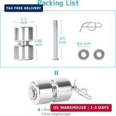 4Pcs Aluminum Alloy Rollers Pins Washers Rings Silvery/Black with EZ Spring Clip