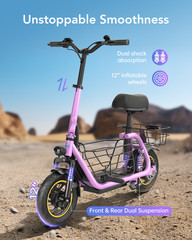 GYROOR C1Pro 550W Electric Scooter for Adults with Shock Absorption